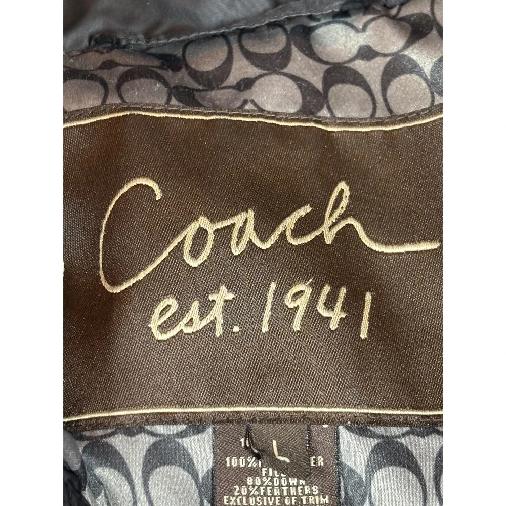 Coach Puffer‎ Jacket Down Fill Black Leather Trim Quilted Women's Size L